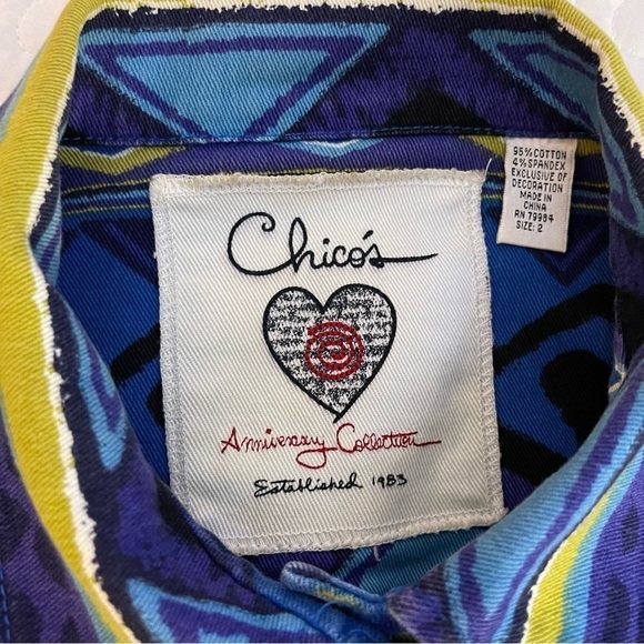 Chicos Anniversary Collection Southwestern Aztec Denim Jacket Size 2 or L - Picture 6 of 10